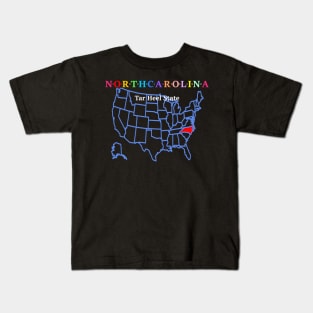 North Carolina, USA. Tar Heel State. (With Map) Kids T-Shirt